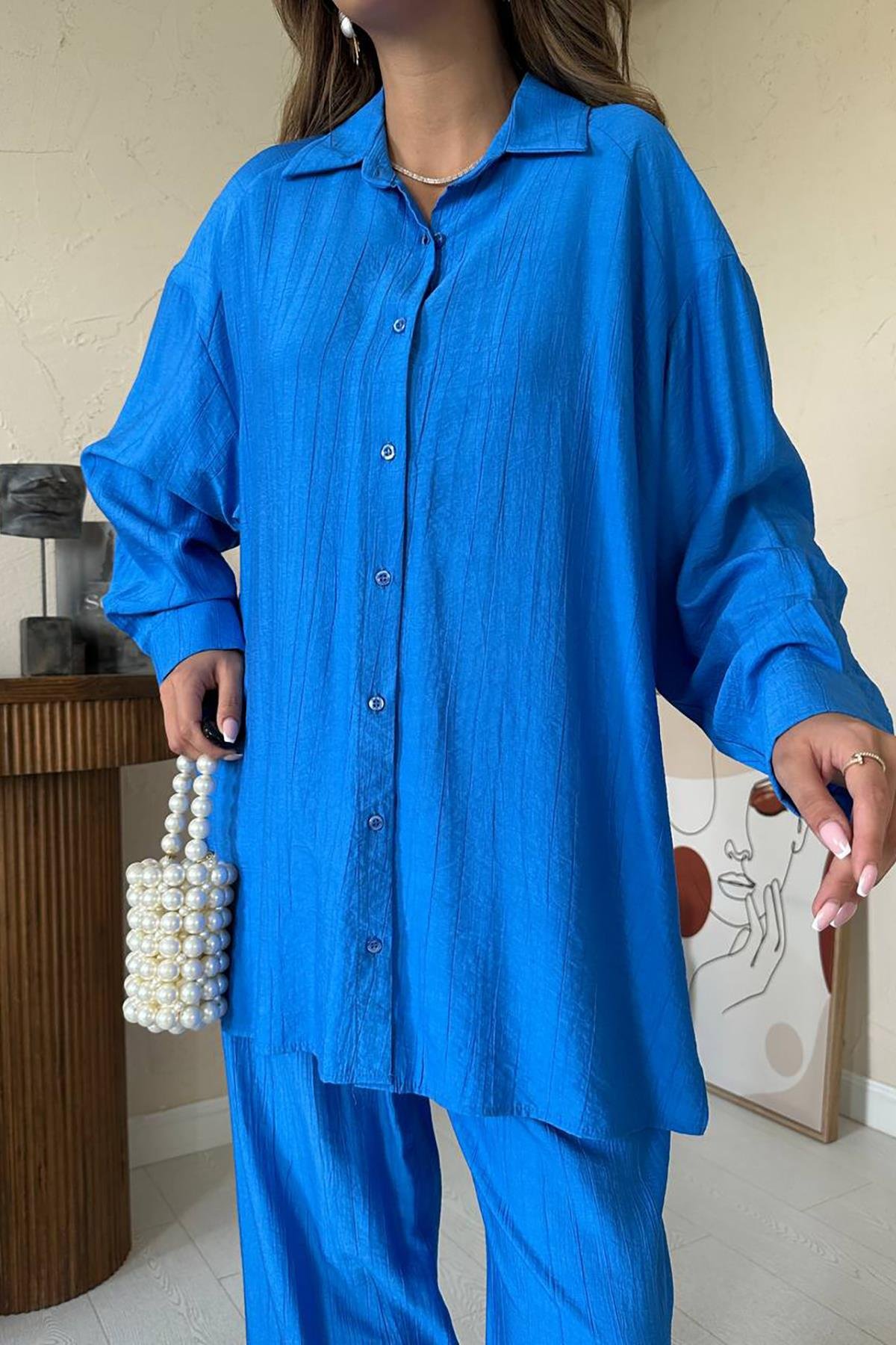 Toptan Saks Alice Gömlek ve Bol Kesim Pantolon Takım