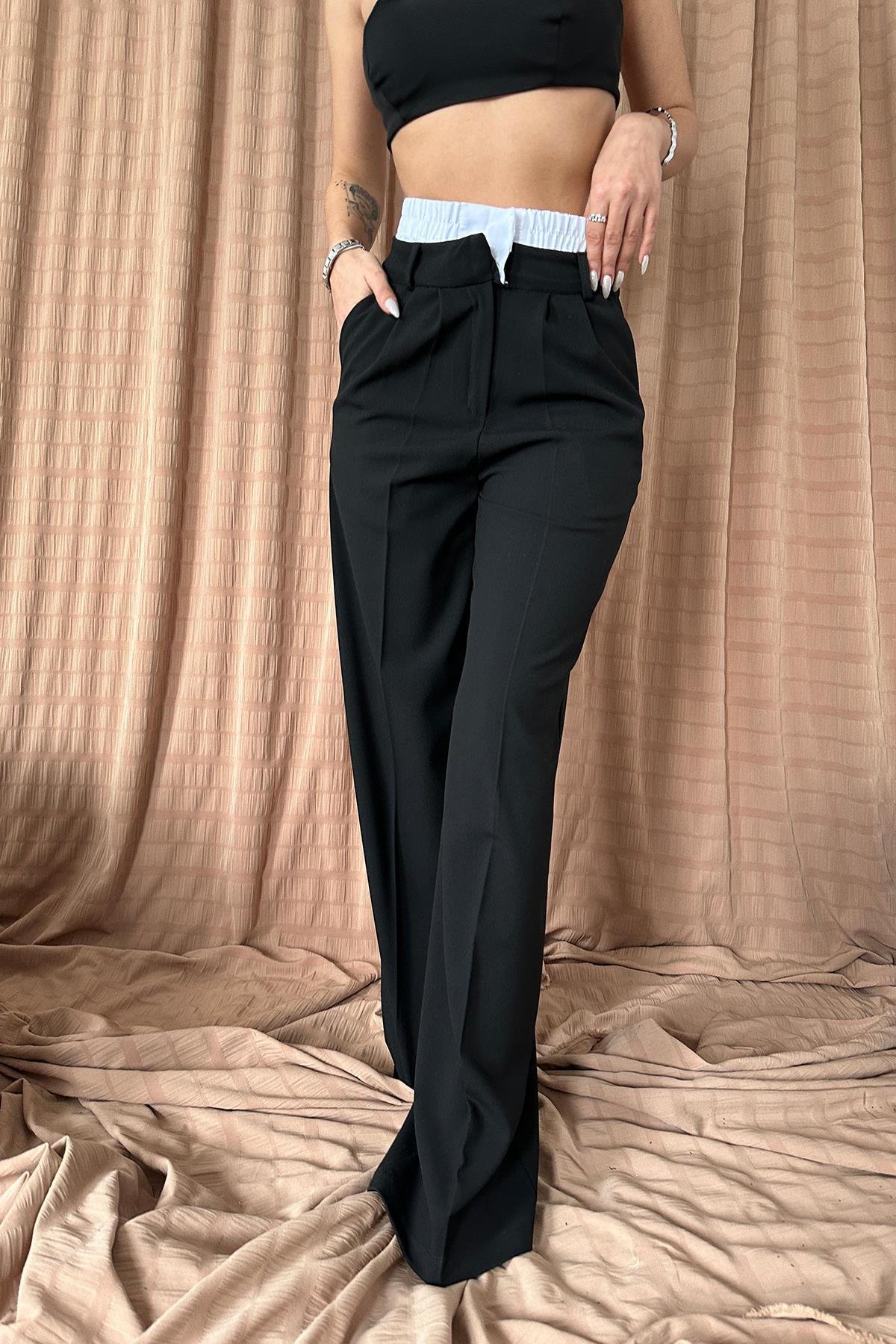 Siyah Beli Lastikli Pantolon