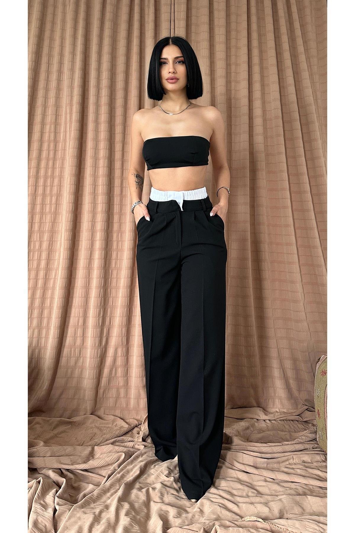 Siyah Beli Lastikli Pantolon