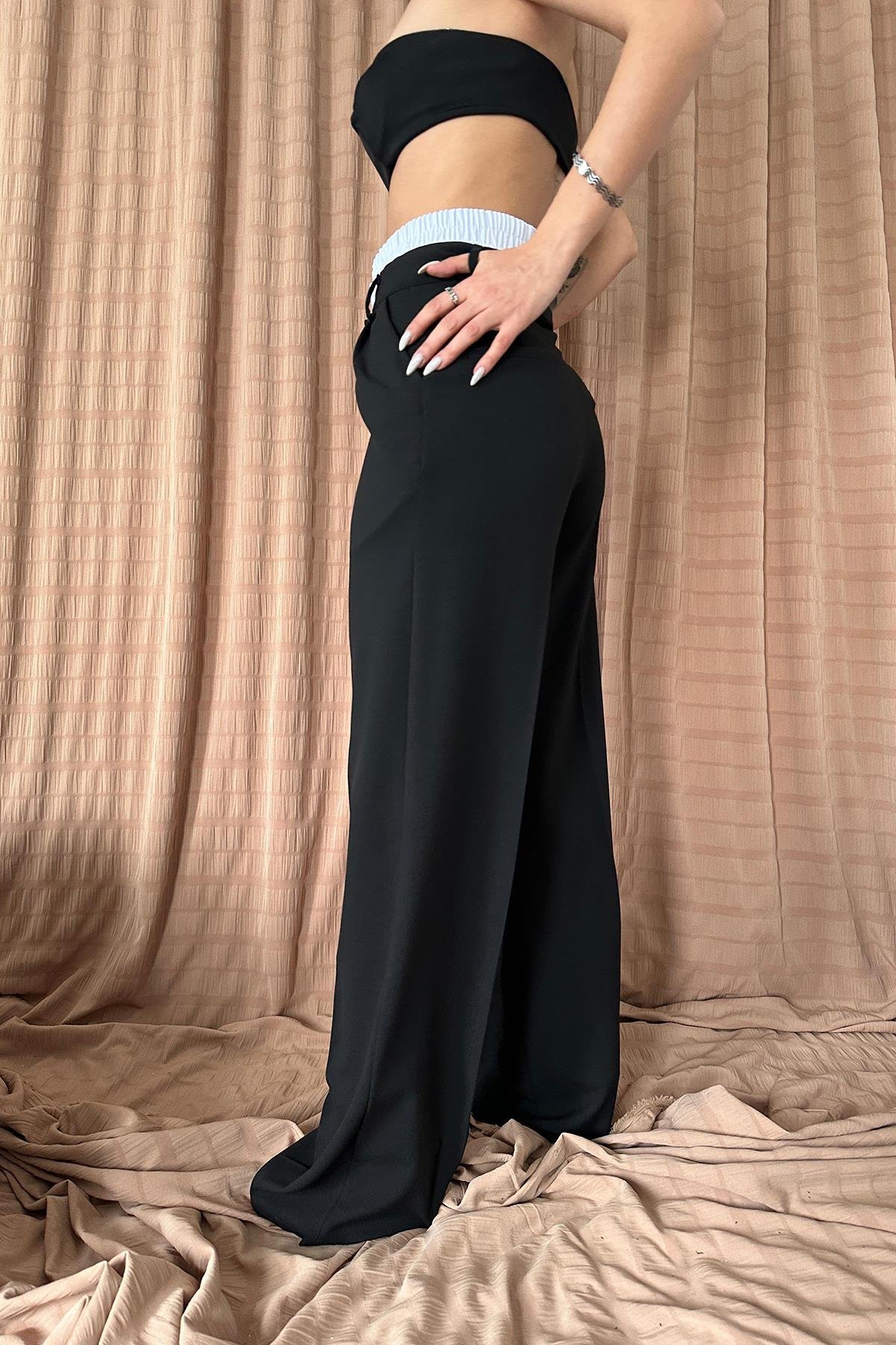 Siyah Beli Lastikli Pantolon