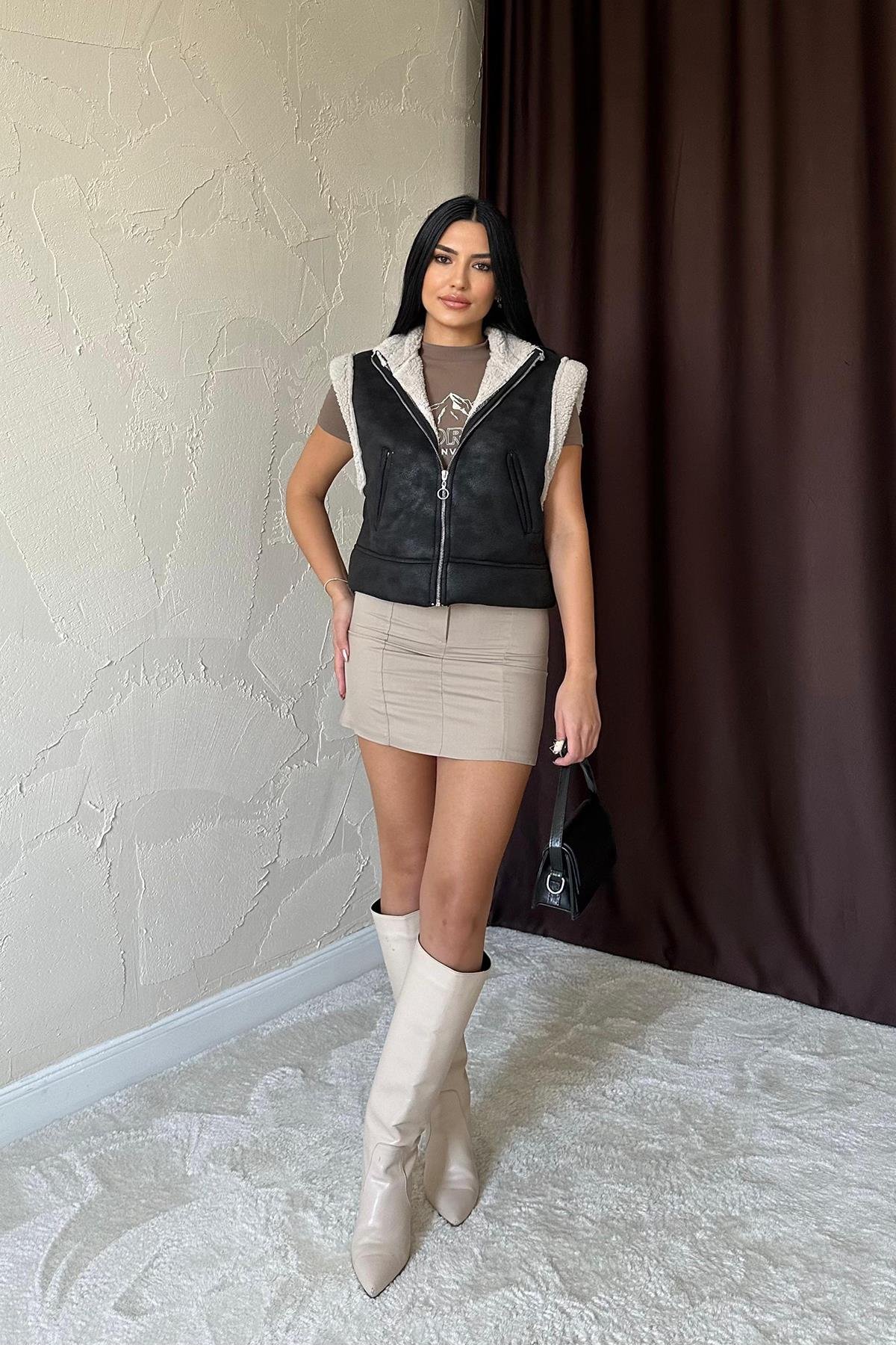 Оптовый черный карманный короткий жилет