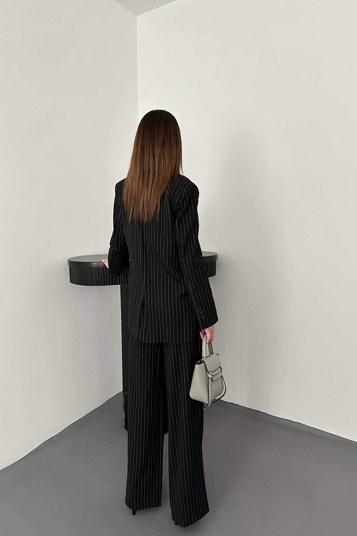 Toptan Siyah Çizgili Ceket & Yelek ve Pantolon Takım