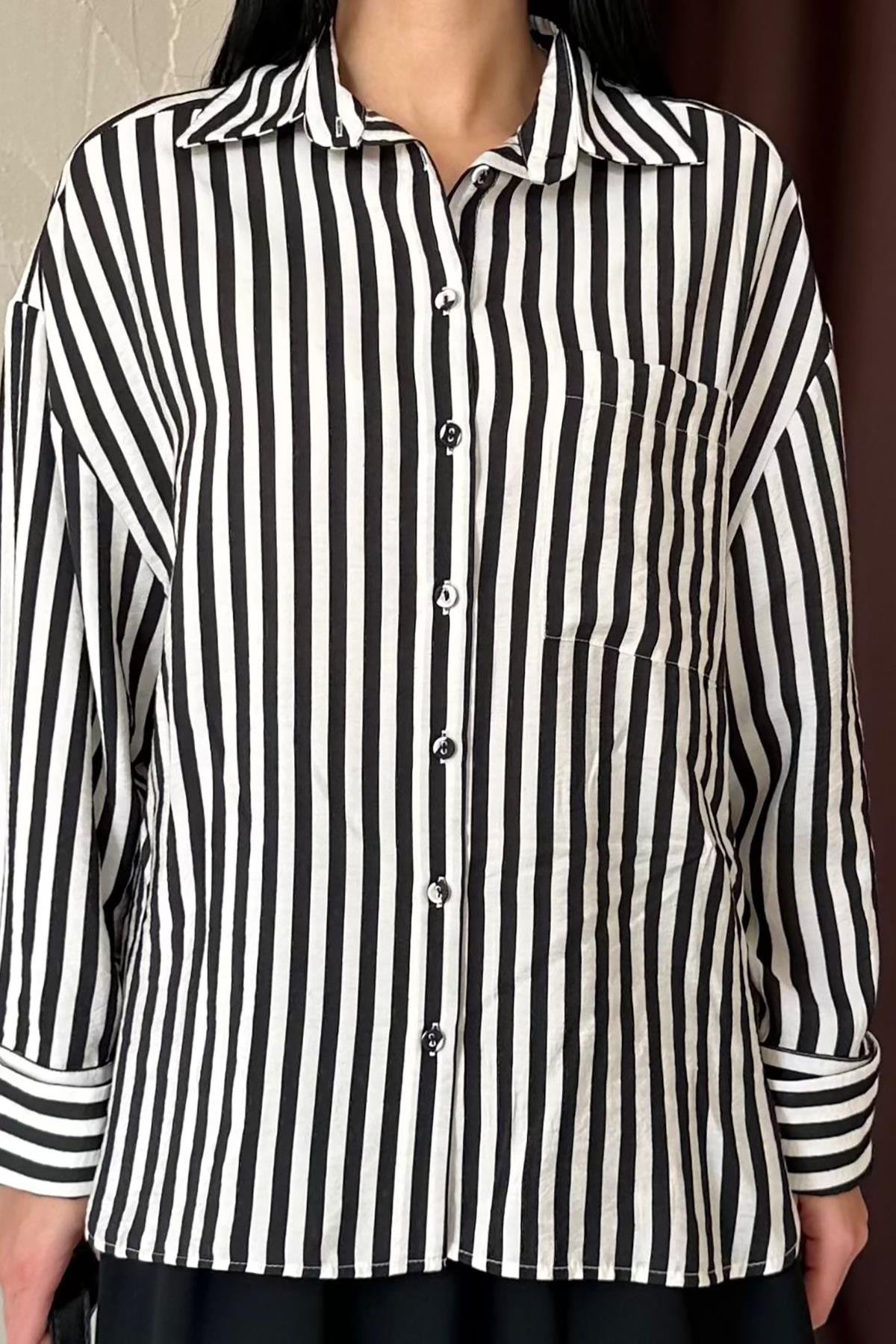 Toptan Siyah Çizgili Gömlek