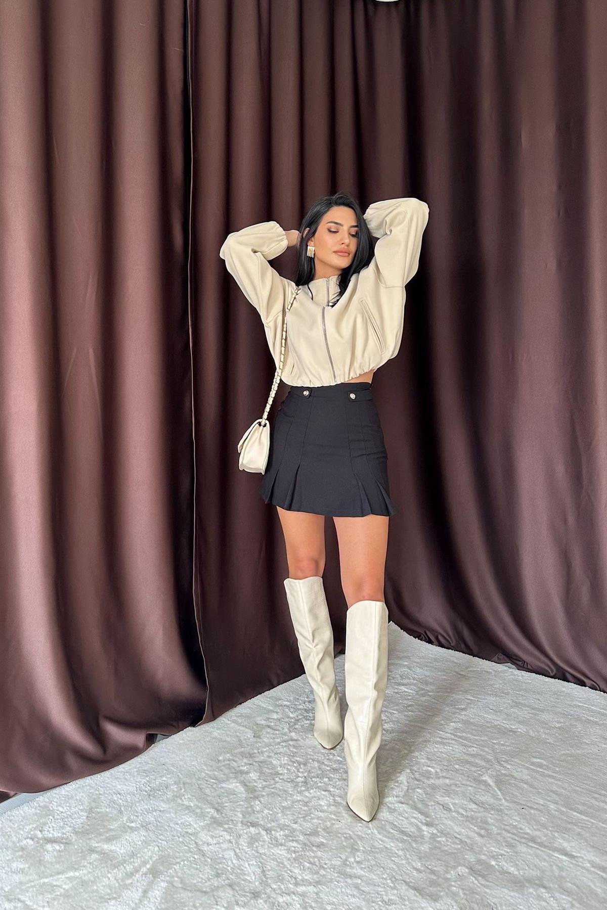 Оптовая продажа черная плиссированная юбка с пуговицами