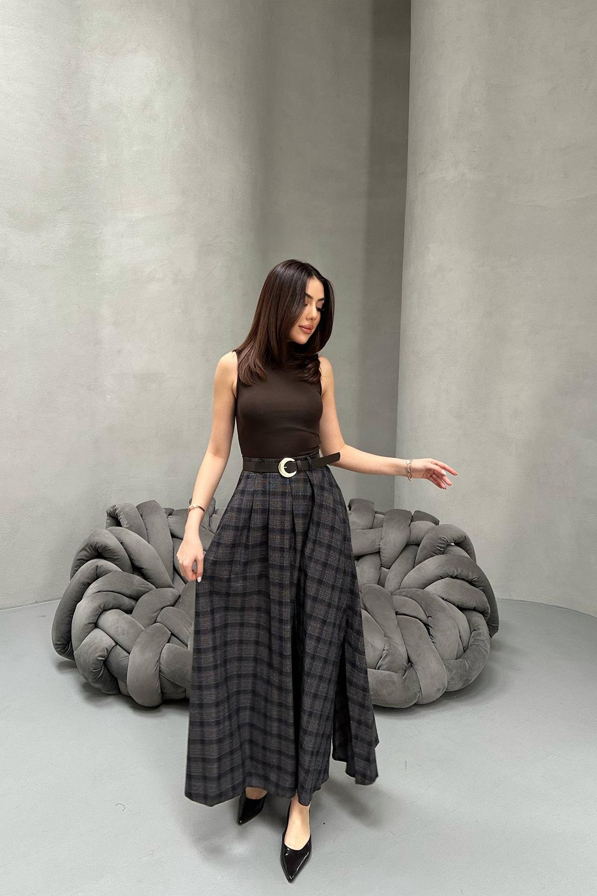 Toptan Siyah Ekose Etek