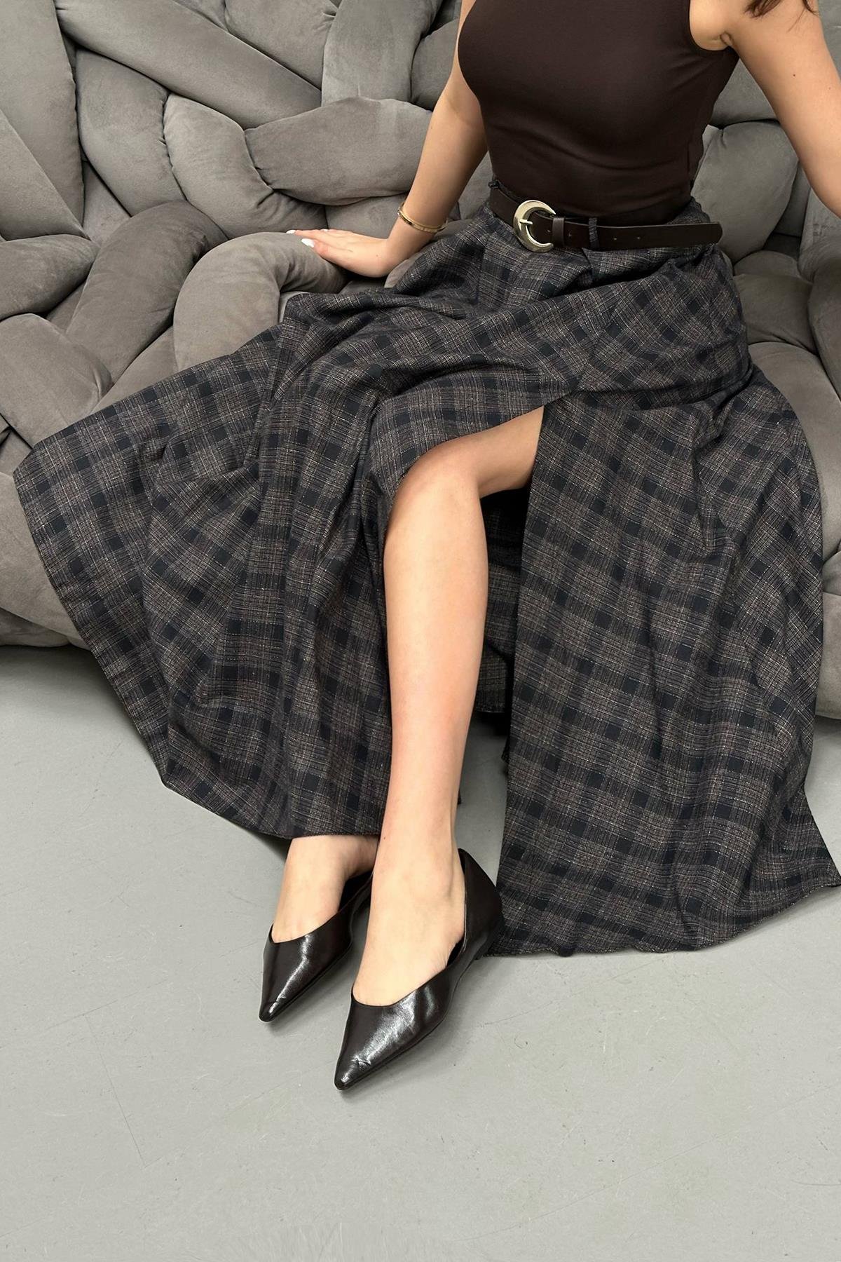 Toptan Siyah Ekose Etek