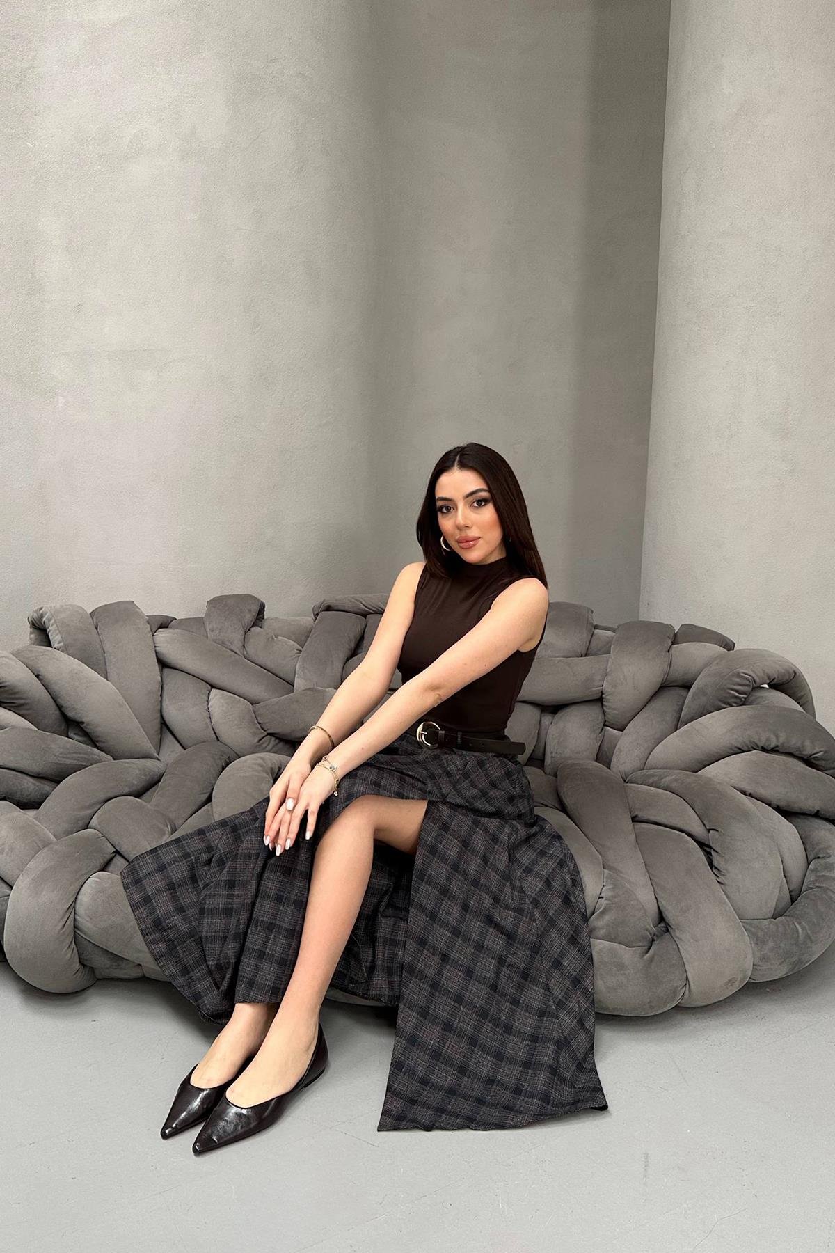 Toptan Siyah Ekose Etek