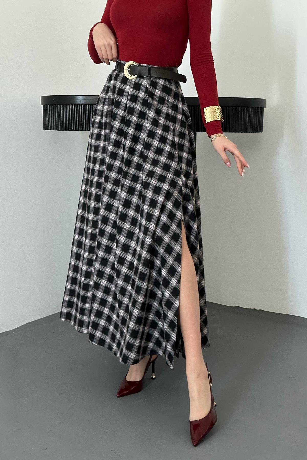 Toptan Siyah Ekoseli Etek