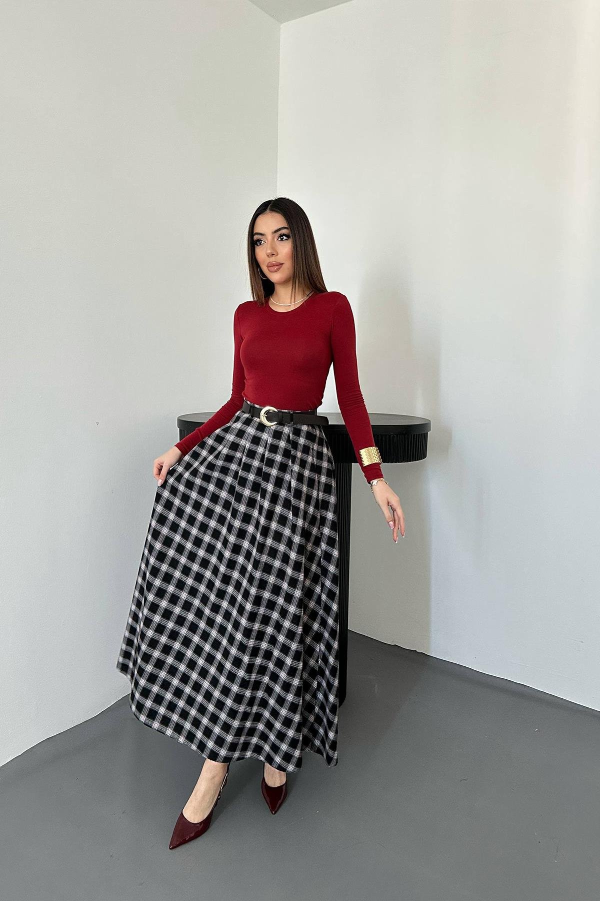 Toptan Siyah Ekoseli Etek