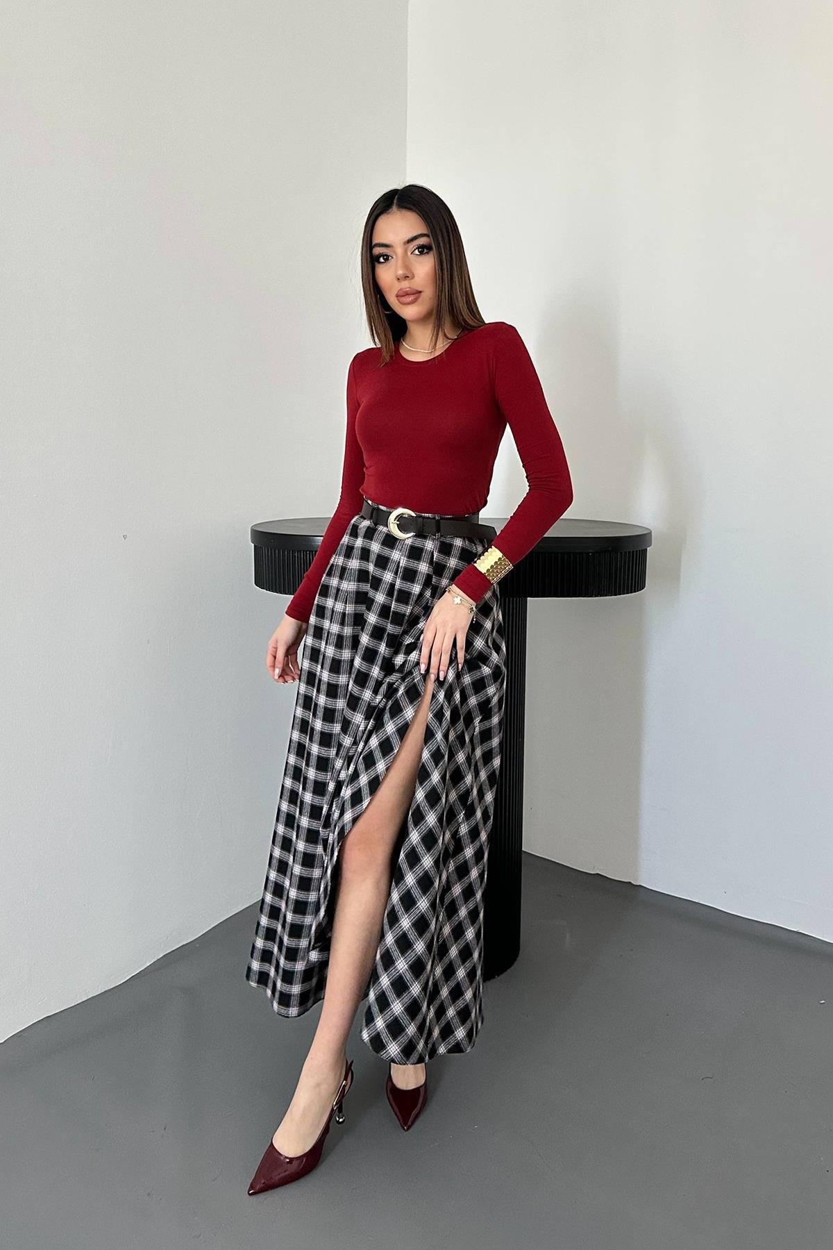 Toptan Siyah Ekoseli Etek