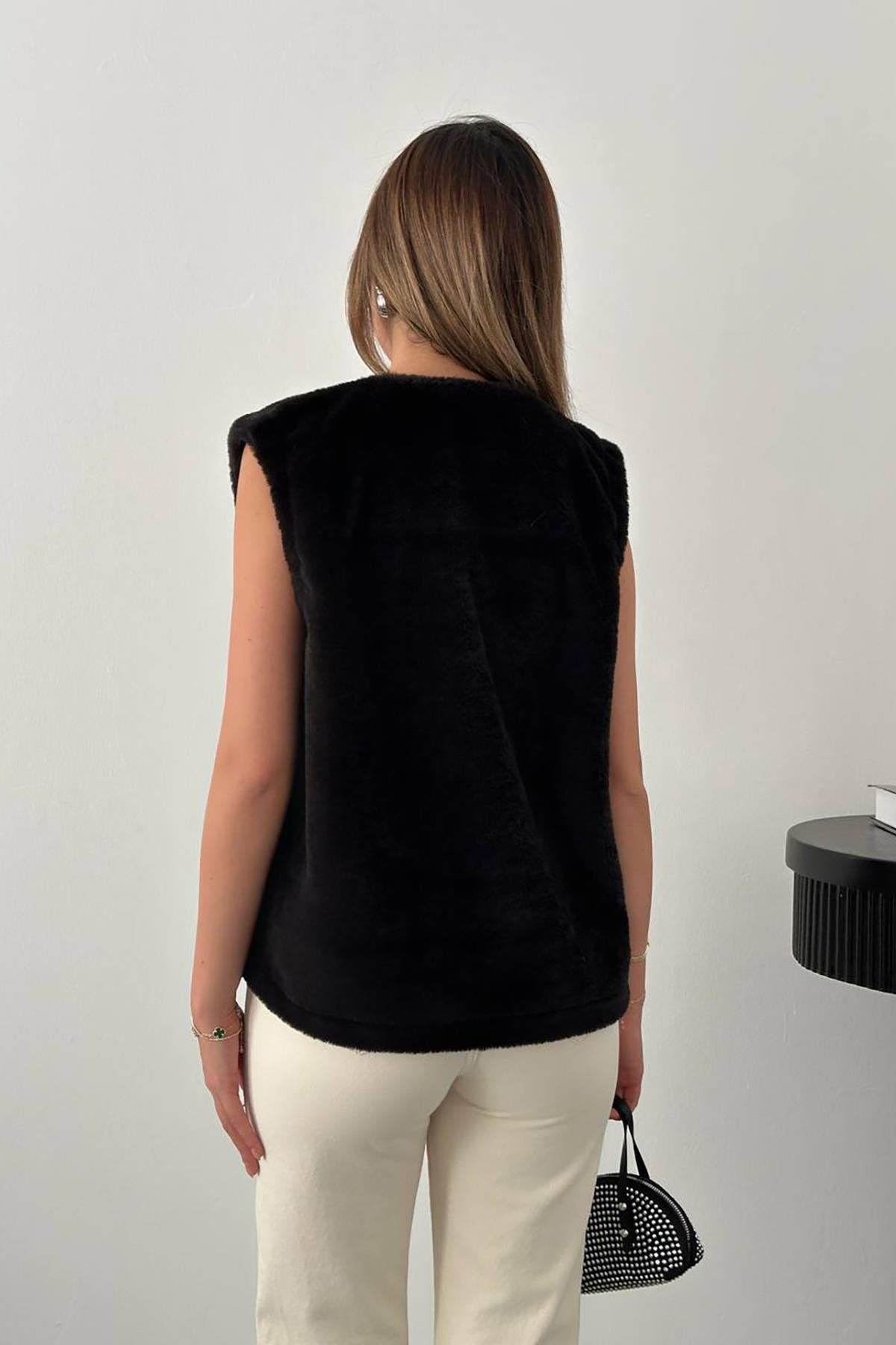 Оптовый черный плюшевый жилет с бантом