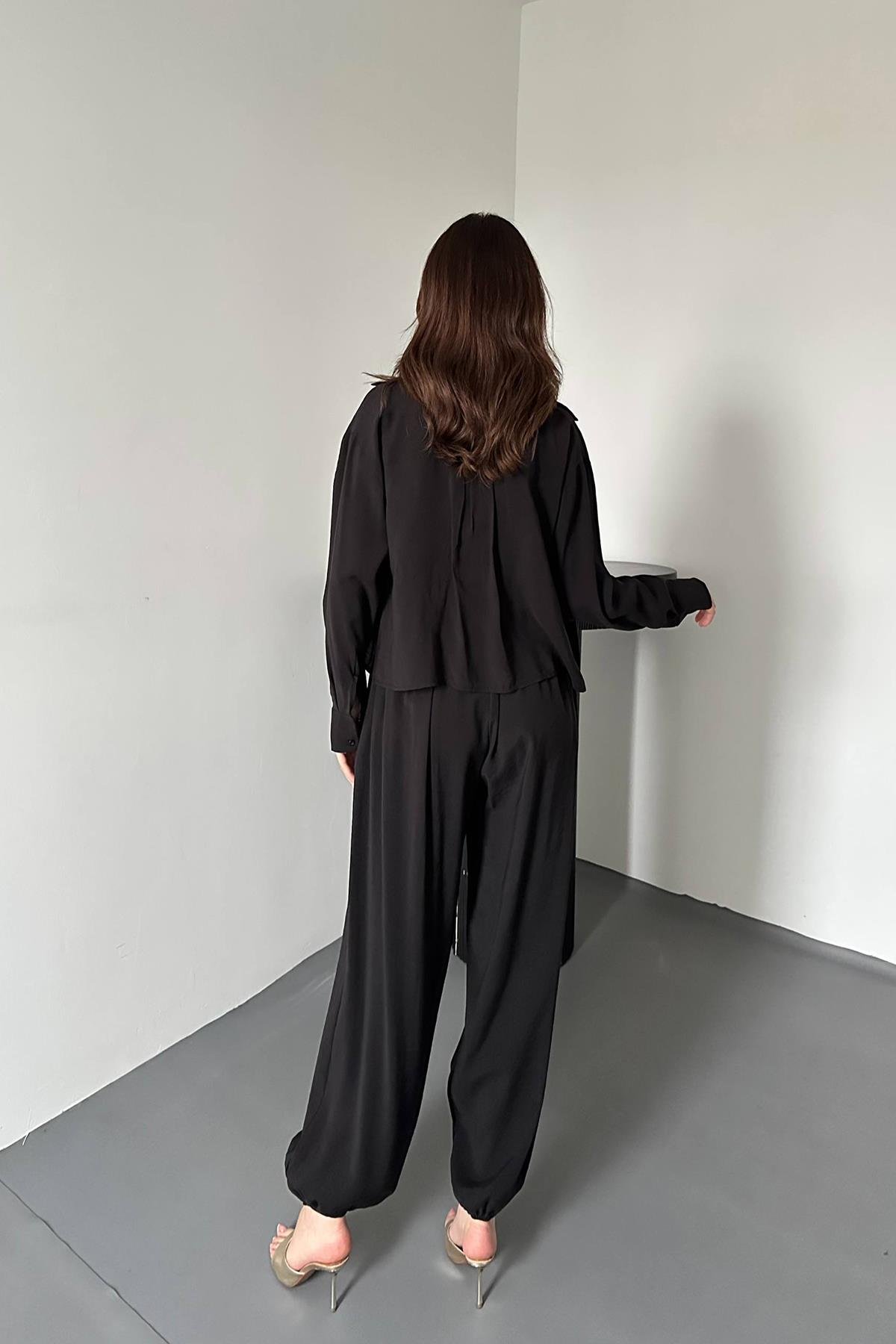 Toptan Siyah Gipe Detaylı Üçlü Takım