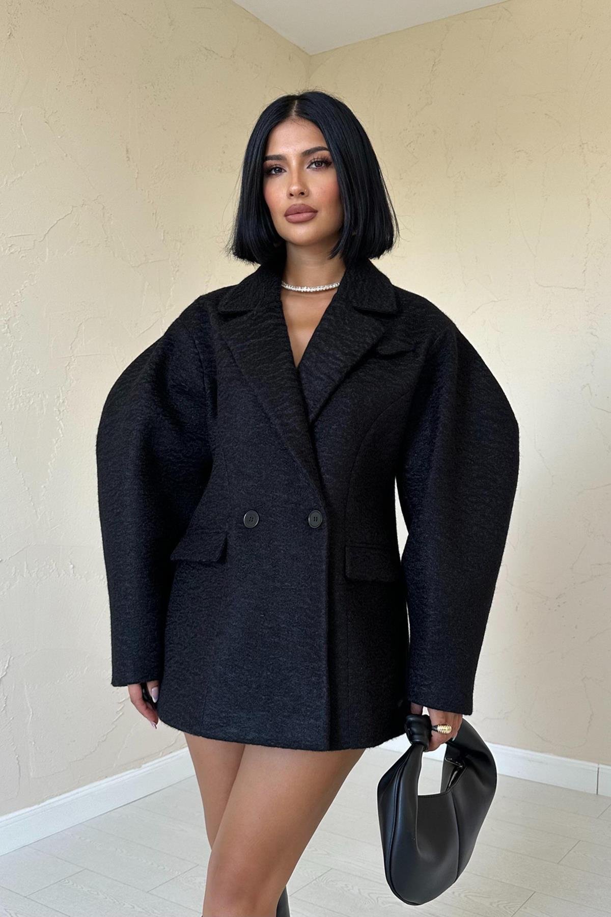 Wholesale Black Two Buttoned Coat