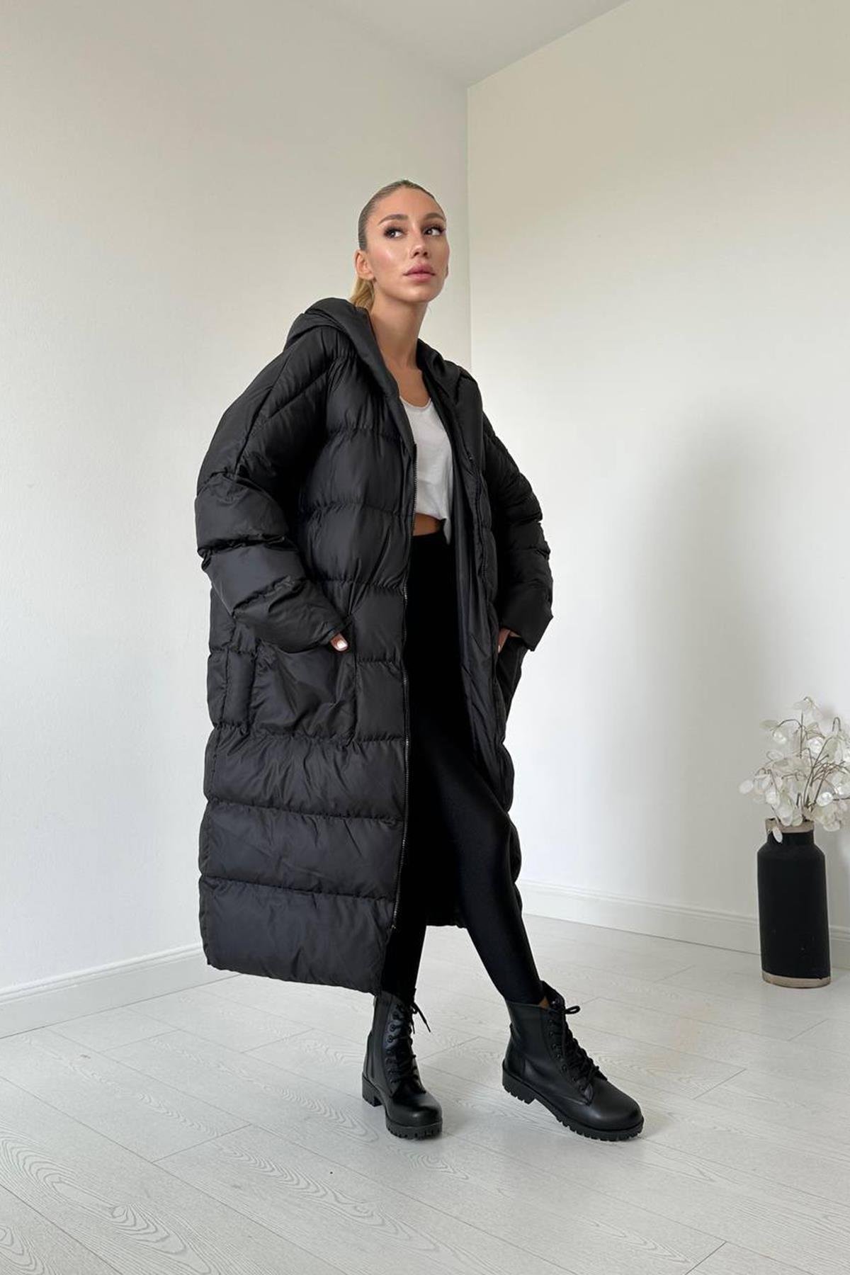 Black Hooded Long Coat