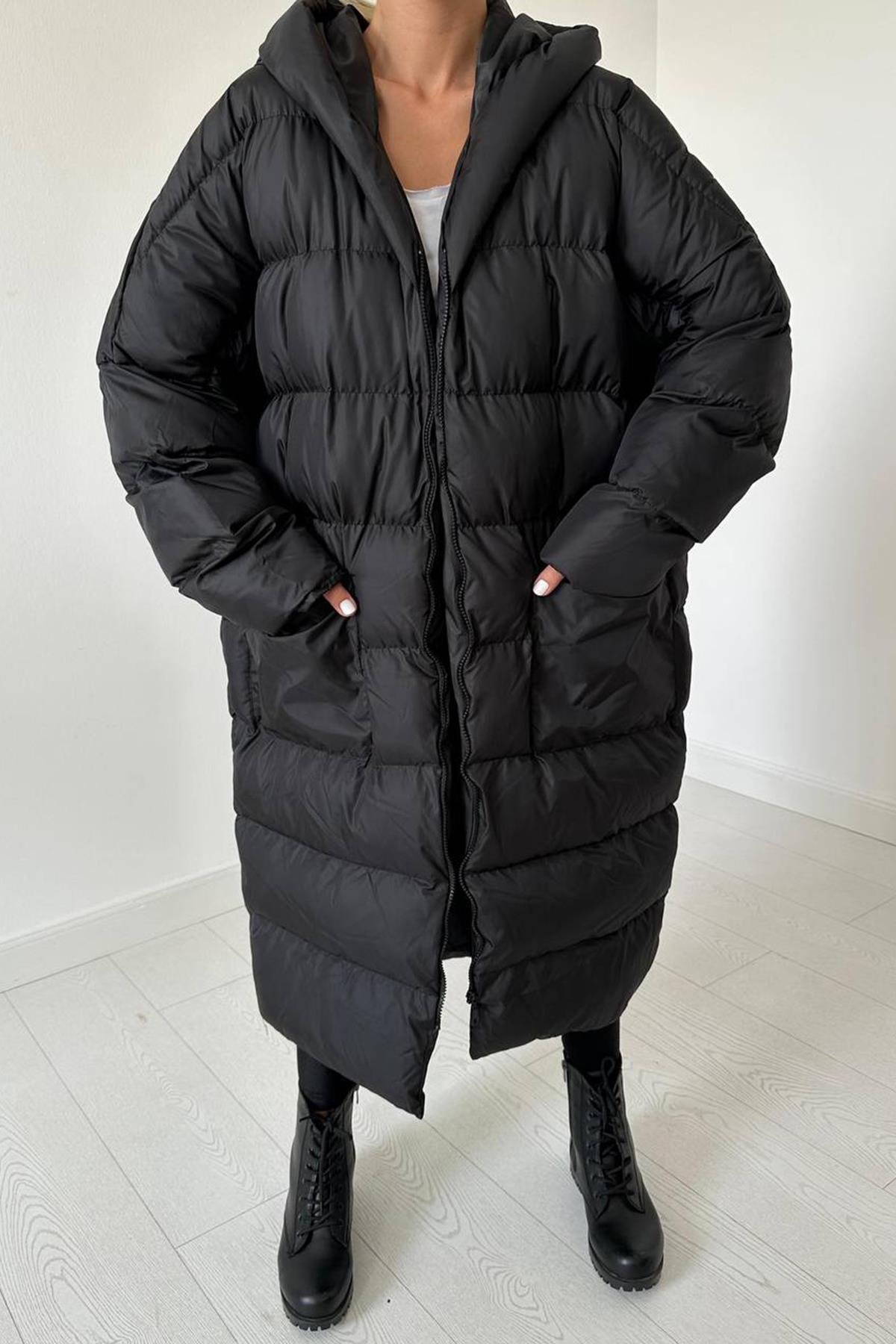 Black Hooded Long Coat