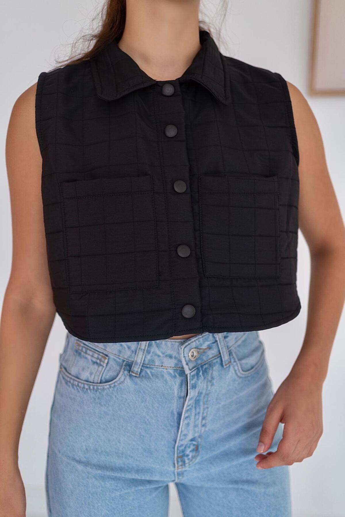 Оптовая продажа черного короткого стеганого жилета