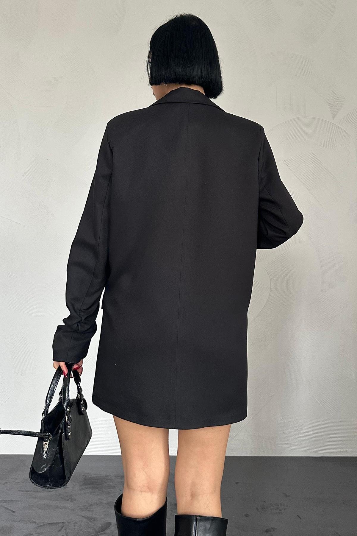 Toptan Siyah Kol Ucu Büzgülü Atlas Ceket