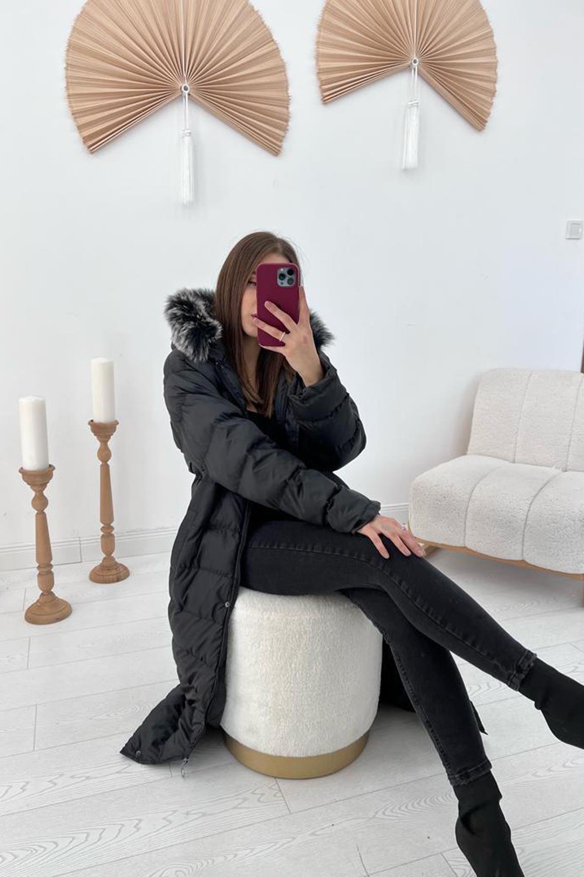 Black Fur Puffer Jacket