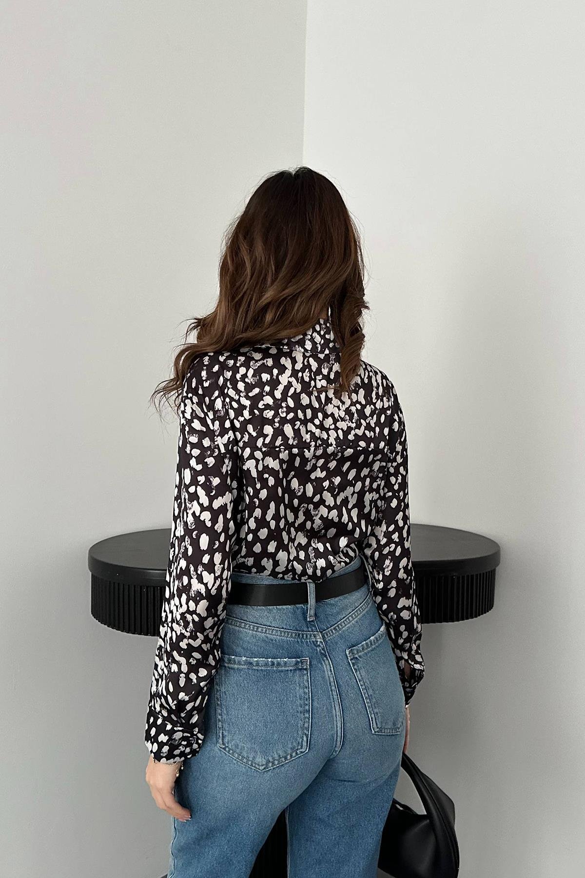 Wholesale Black Leopard Print Satin Shirt