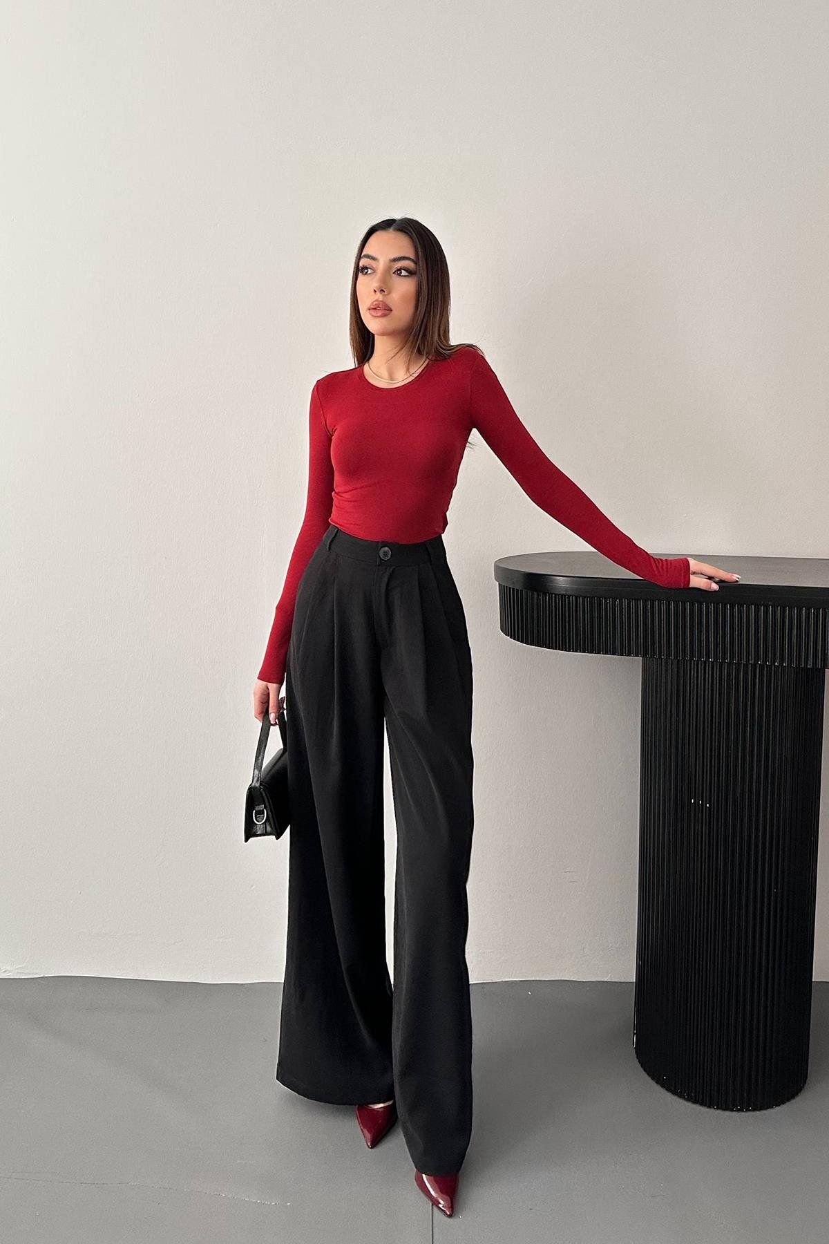 Toptan Siyah Pileli Comfort Pantolon