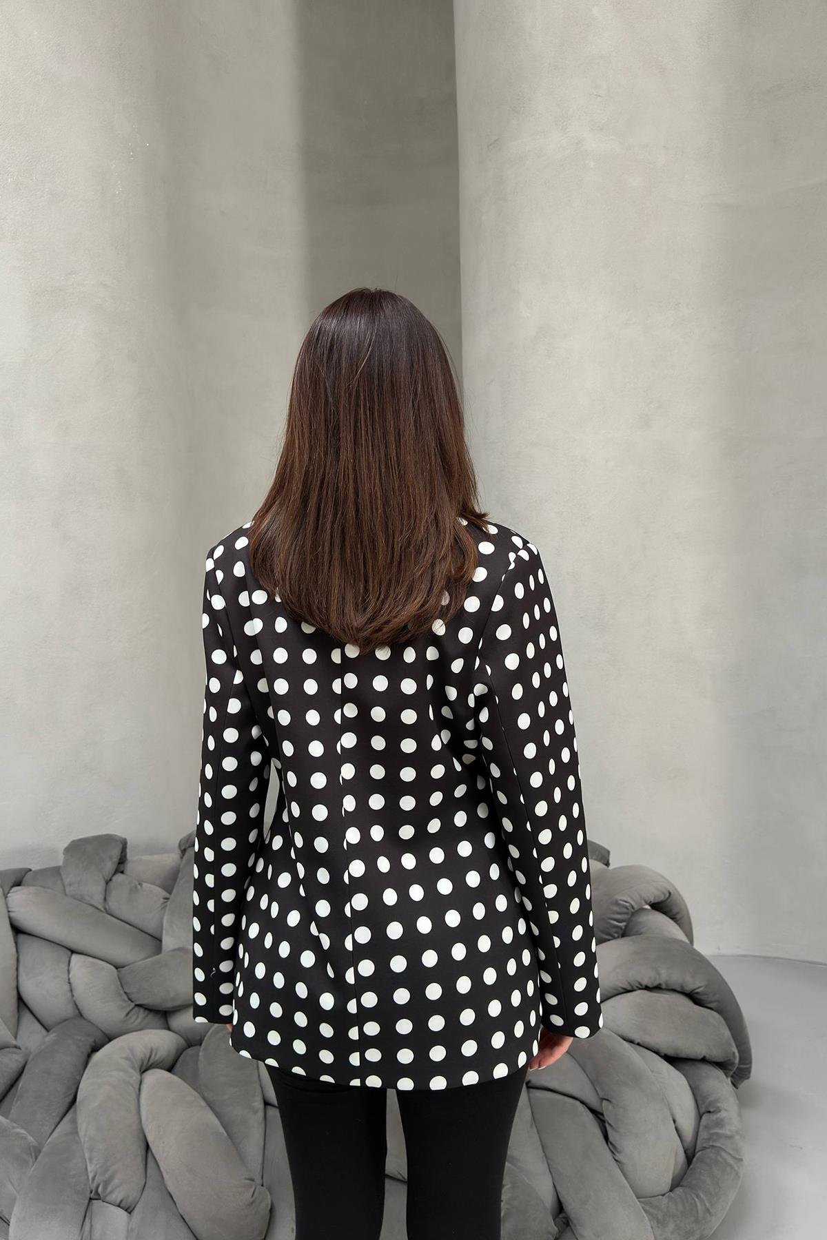 Toptan Siyah Puantiyeli Blazer Ceket