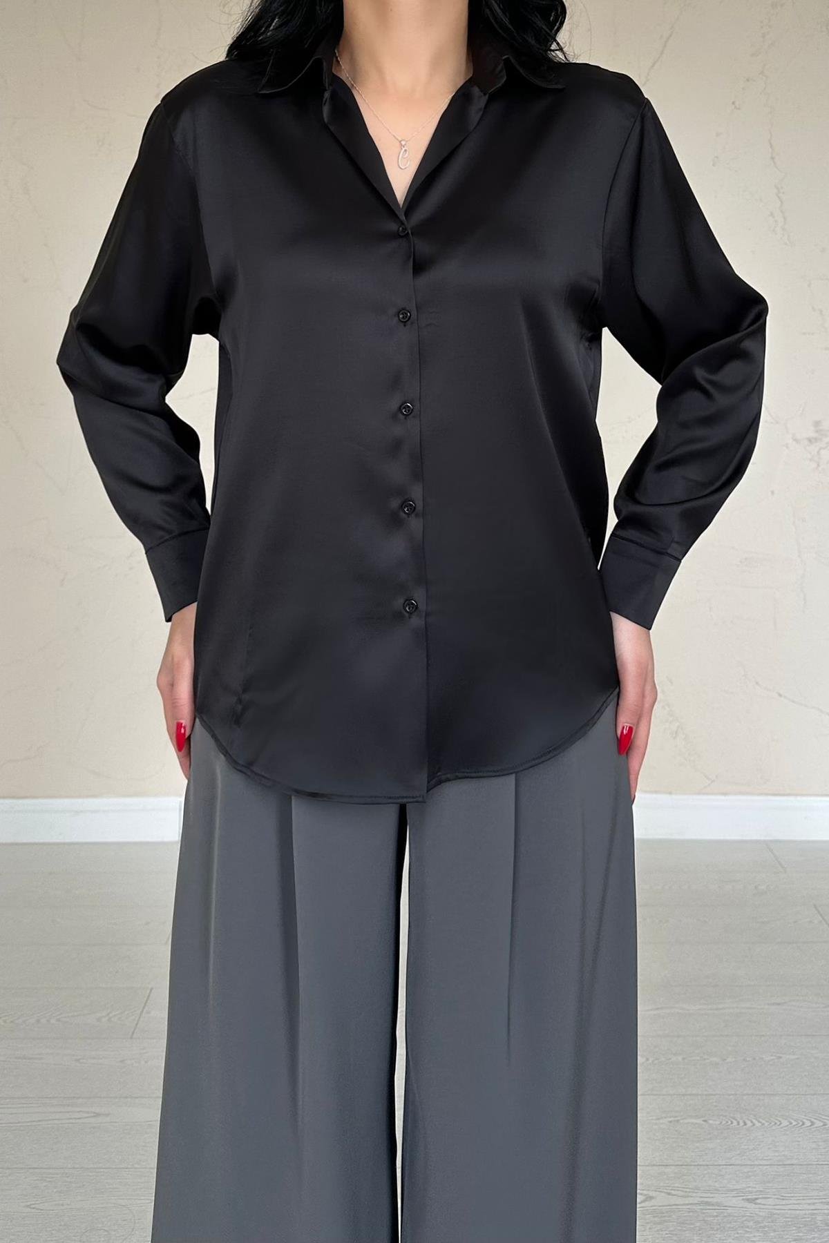 Toptan Siyah Saten Gömlek