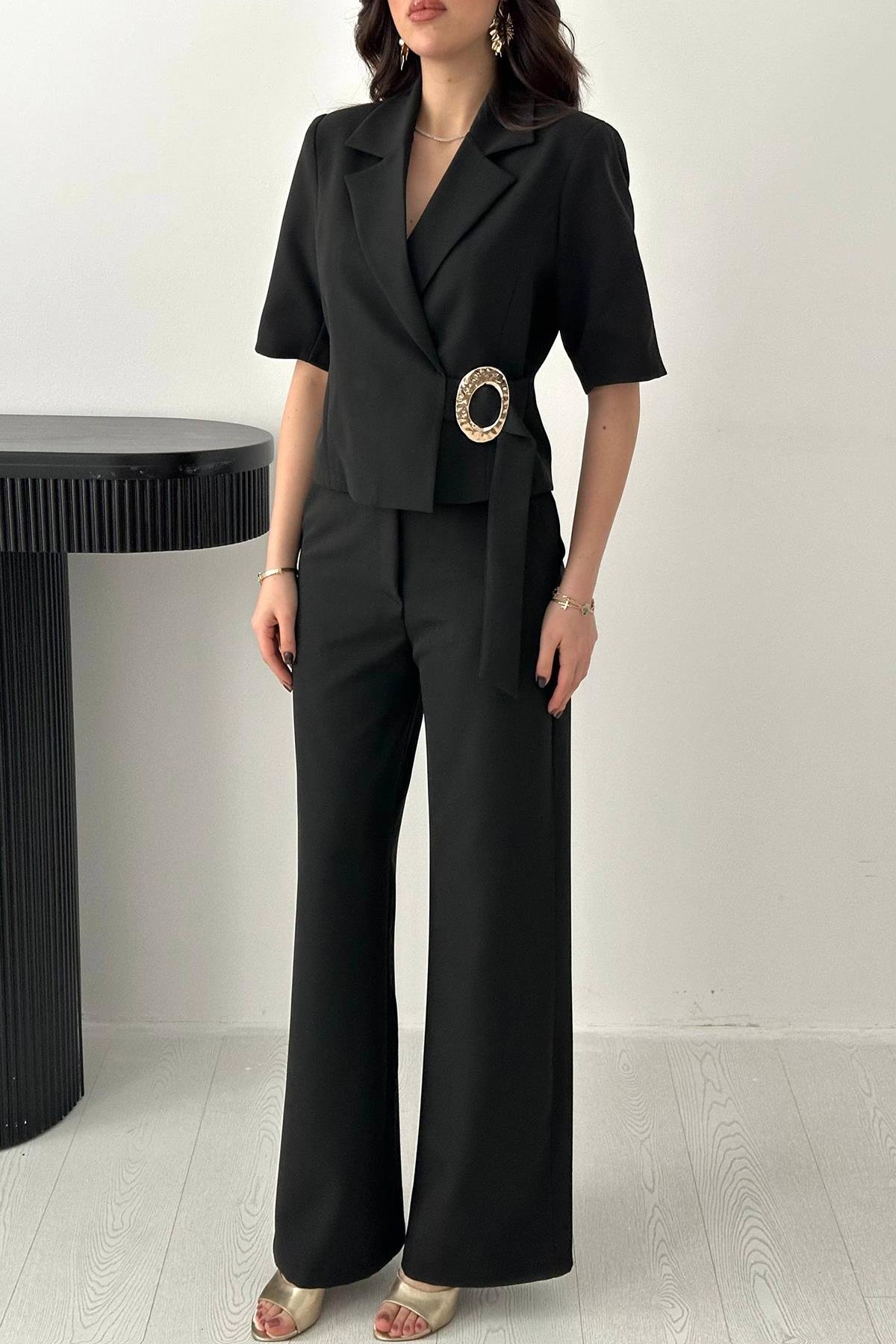 Wholesale Black Single Buckle Jacket and Trousers Set