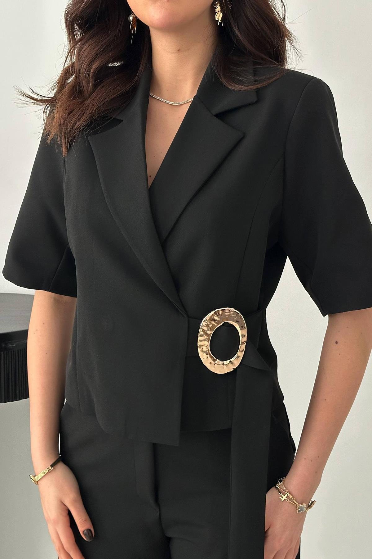 Wholesale Black Single Buckle Jacket and Trousers Set