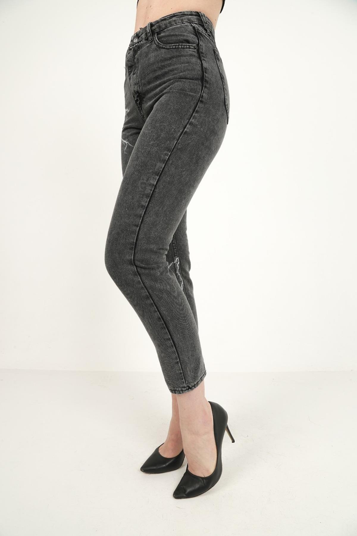 Toptan Siyah Yıldırım Desenli Jeans Pantolon