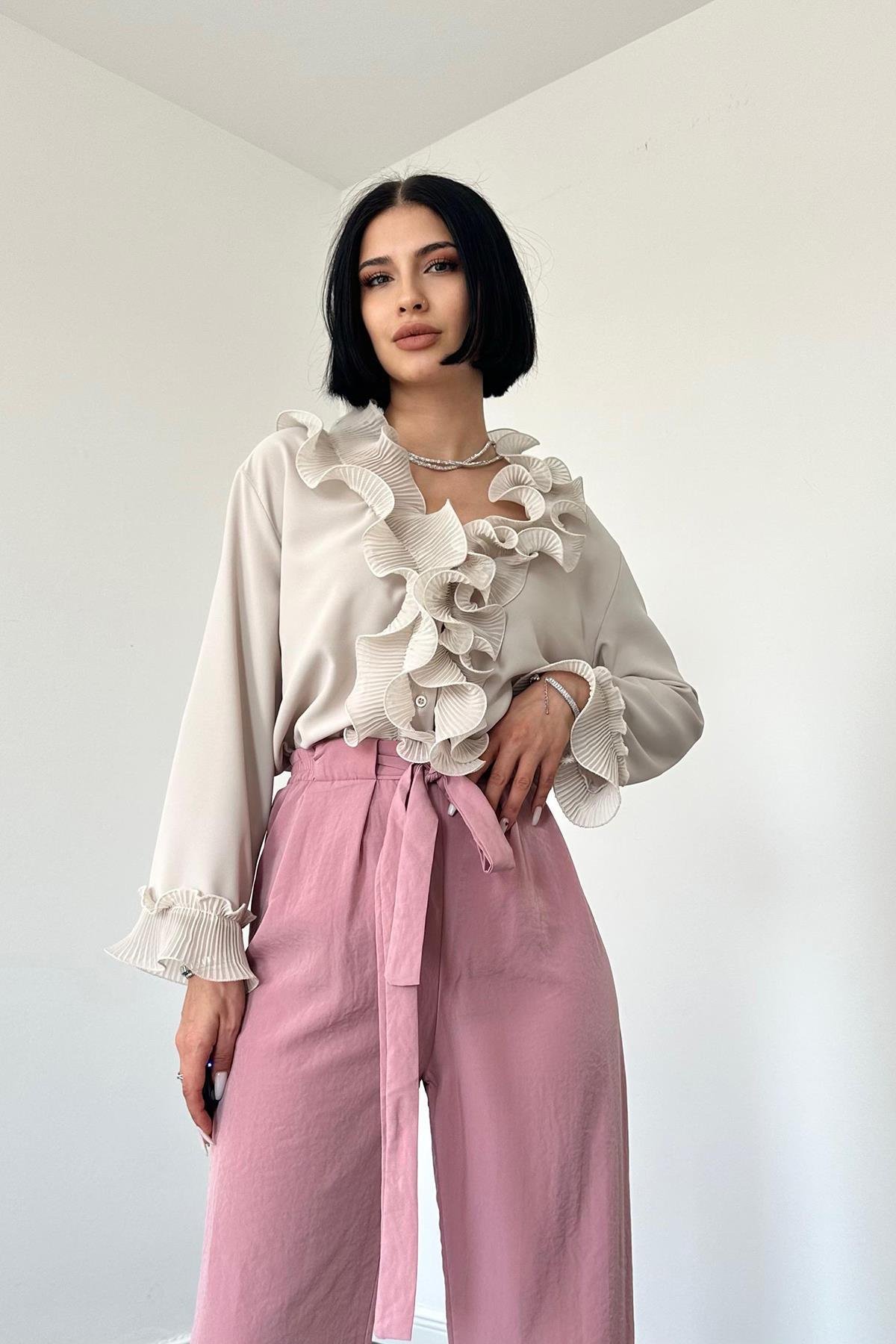 Toptan Somon Kuşaklı Pantolon