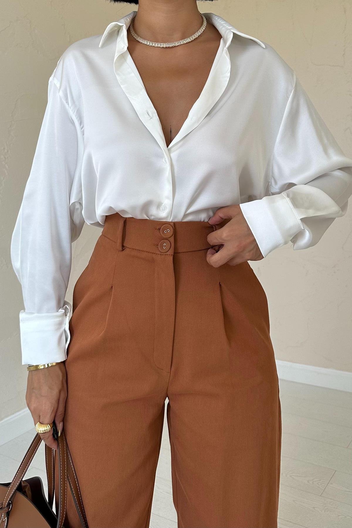 Toptan Taba Düğme Detaylı Pantolon