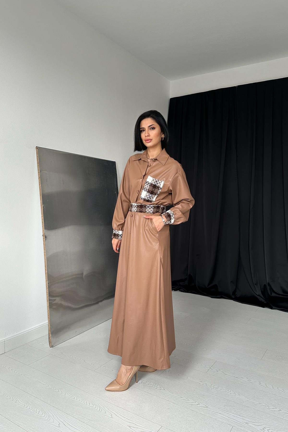 Toptan Taba Garnili Etekli Deri Takım