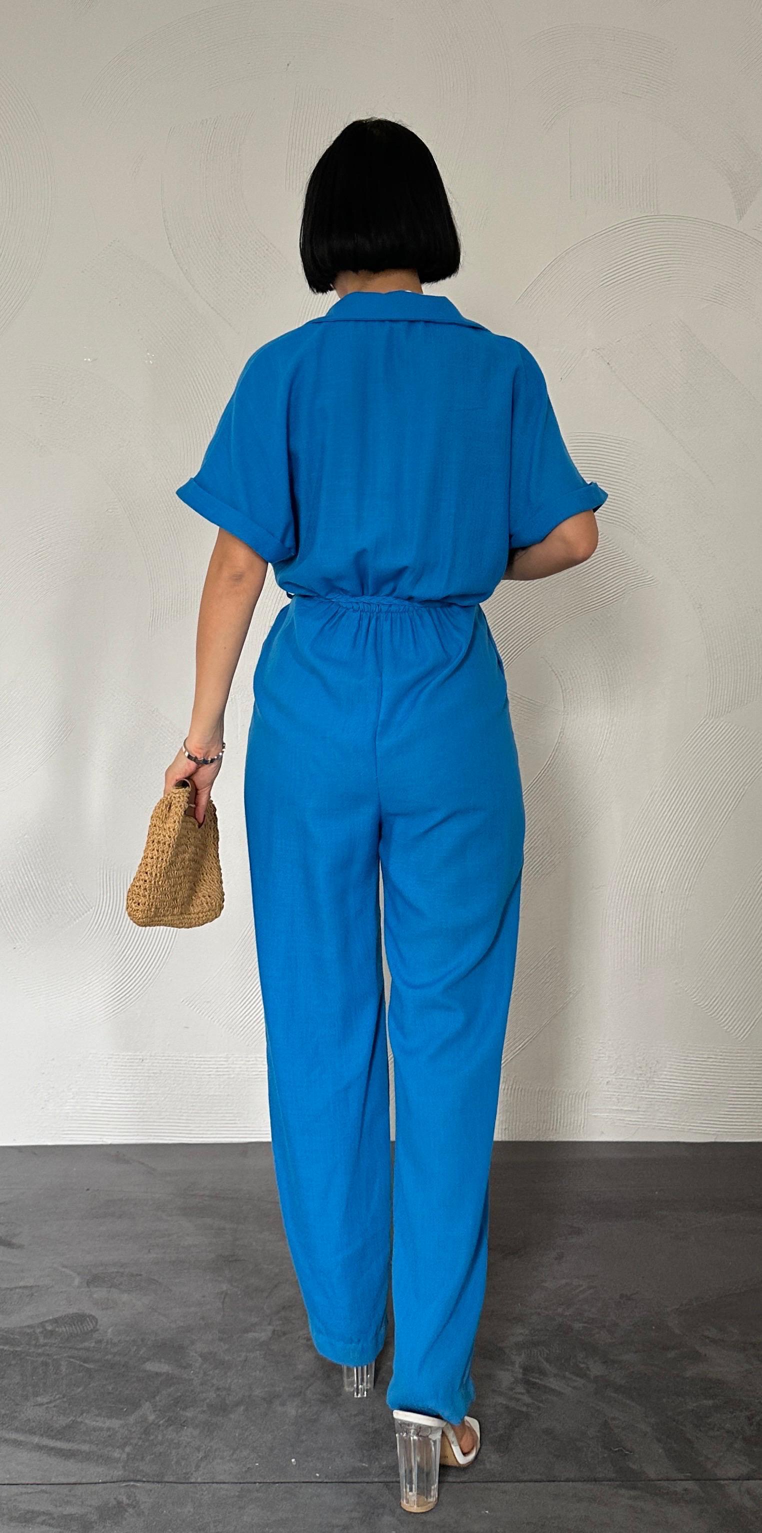 Toptan Turkuaz Kruvaze Tulum