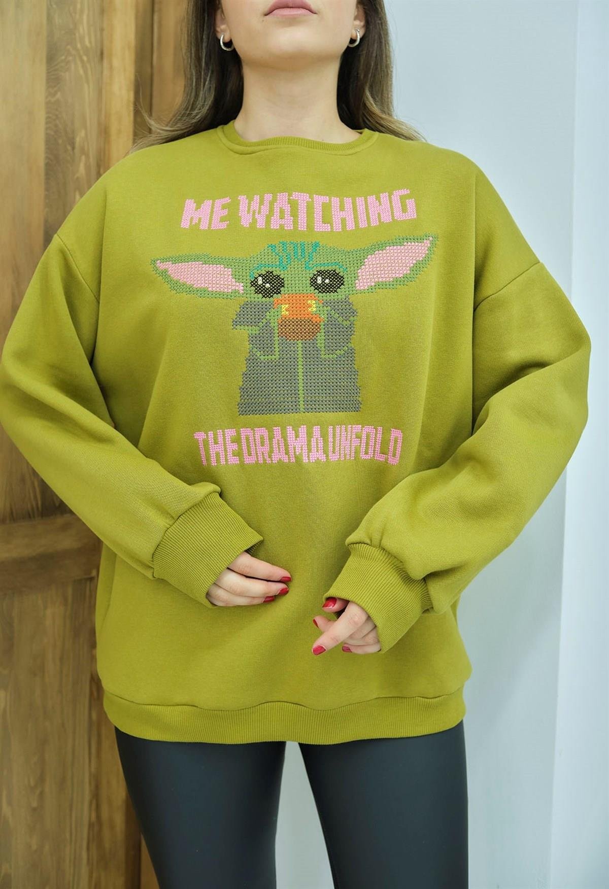 Toptan Yeşil Baskılı Sweatshirt