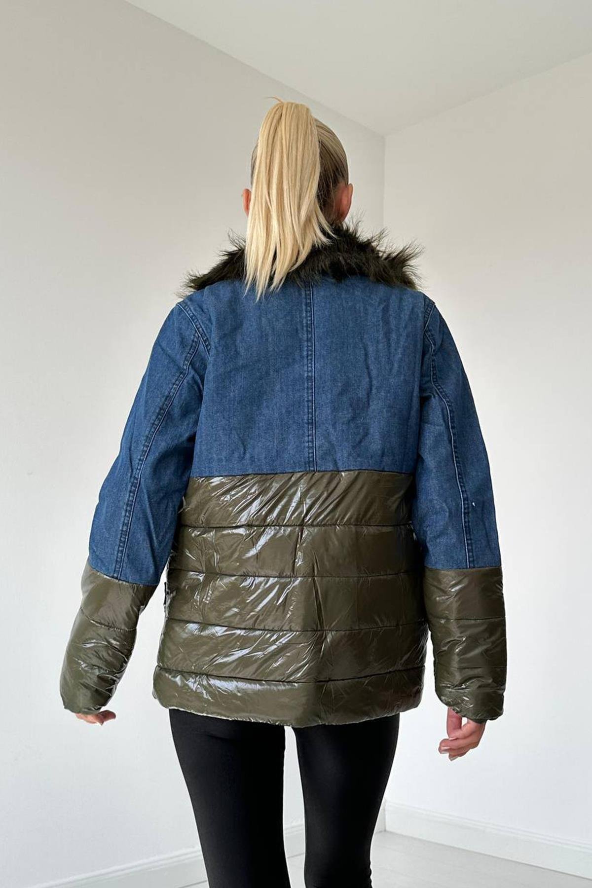 Toptan Yeşil Şişme Kot Mont