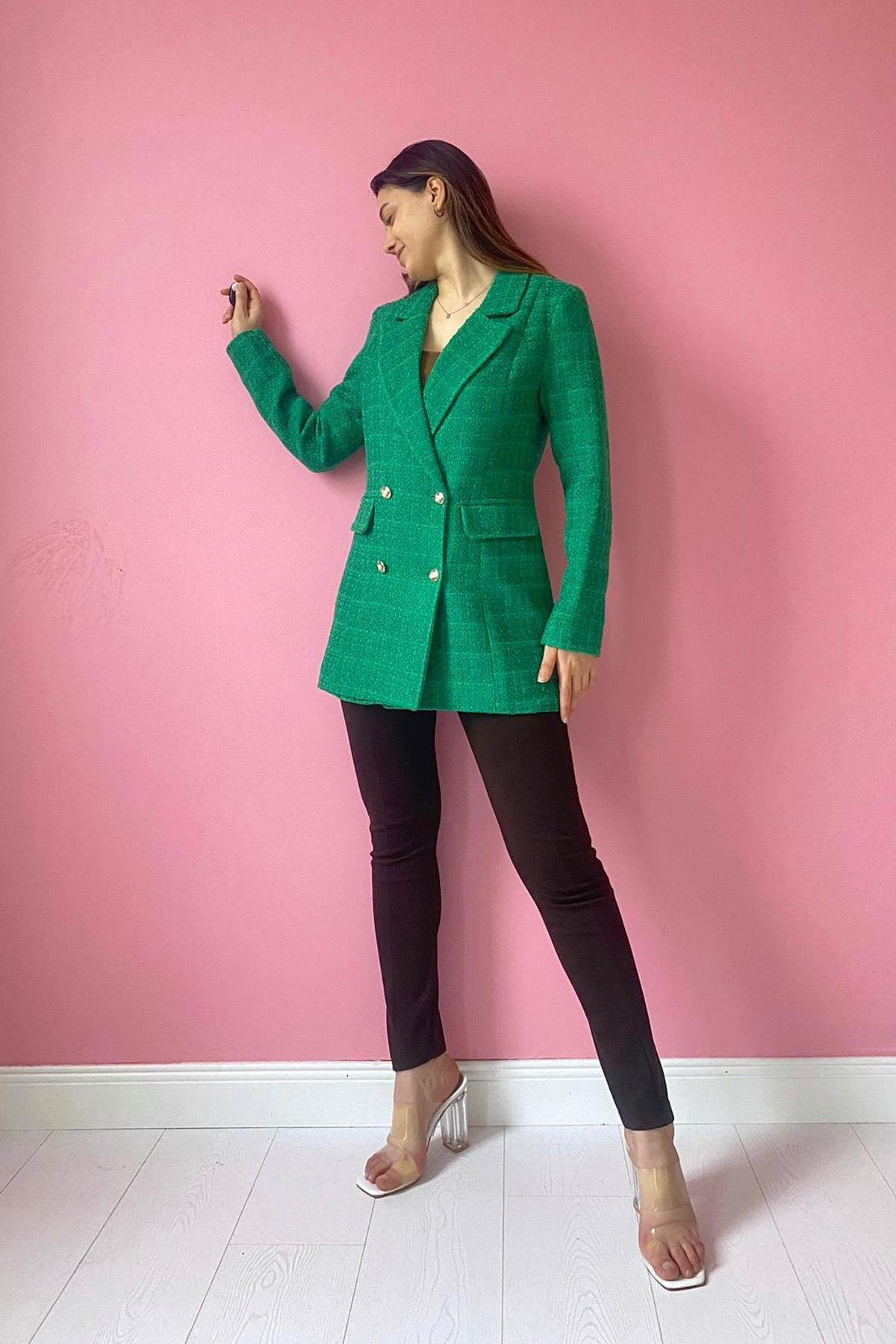 Toptan Yeşil Tüvit Ceket