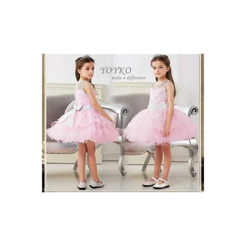 KIZ ÇOCUK ELBİSE ABİYE PRENSES ELBİSE PEMBE KABARIK