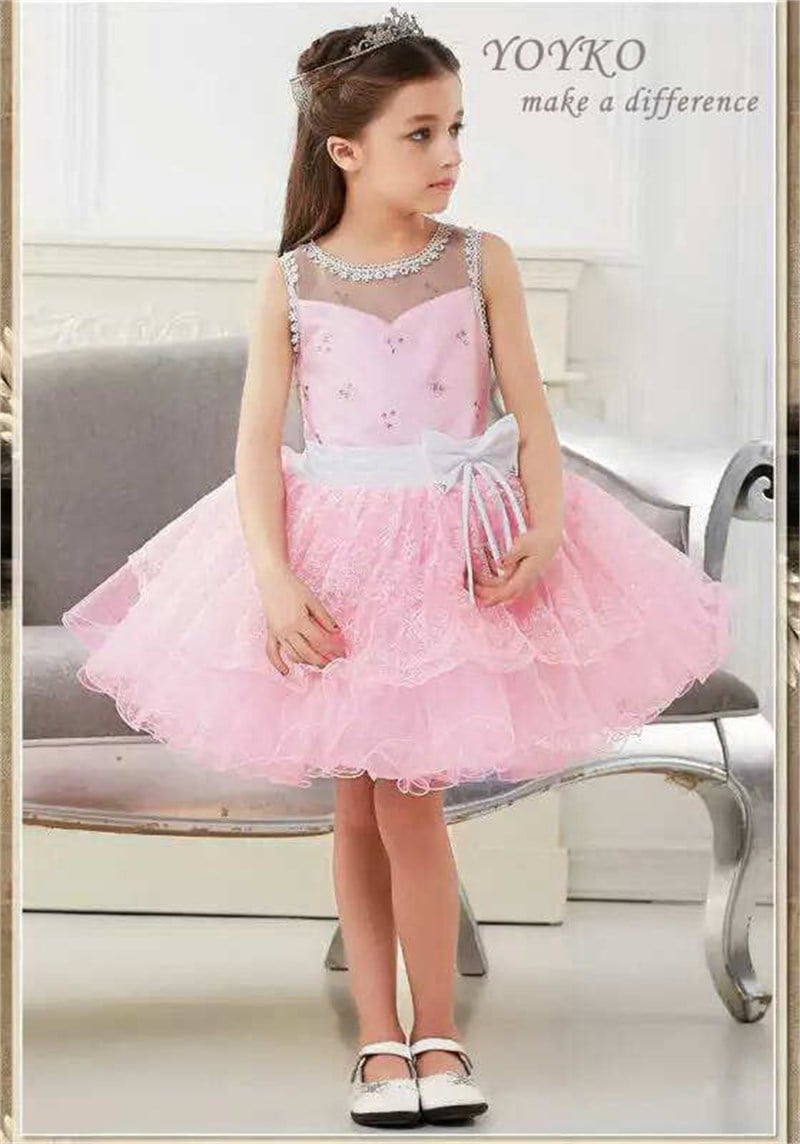 KIZ ÇOCUK ELBİSE ABİYE PRENSES ELBİSE PEMBE KABARIK