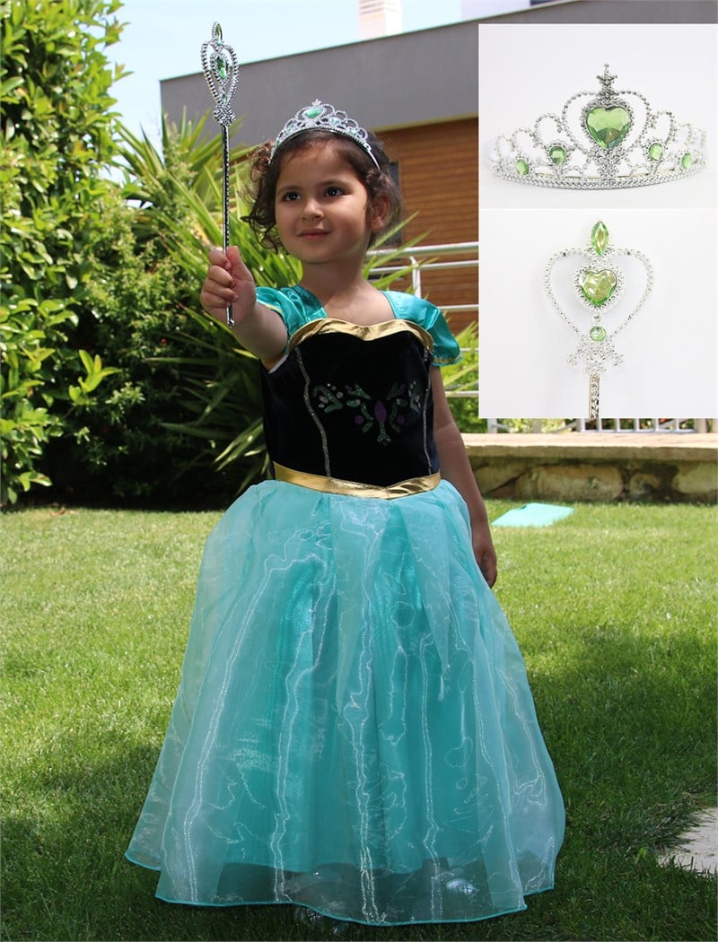 ANNA ELBİSE ANNA KOSTÜM ELSA ELBİSE KOSTÜM TAÇ VE ASA HEDİYE 