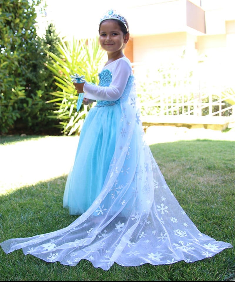 UZUN PELERİN KABARIK ELSA KOSTÜMÜ ELSA ELBİSESİ HEDİYELİ