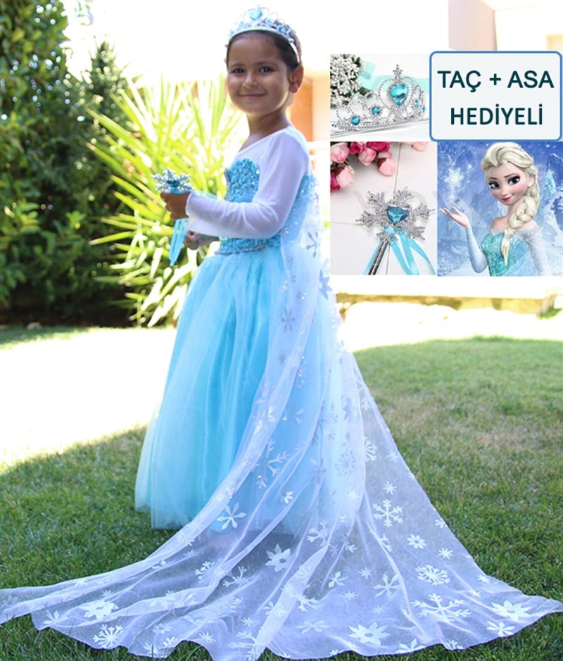 KABARIK UZUN PELERİN ELSA ELBİSESİ ELSA KOSTÜMÜ