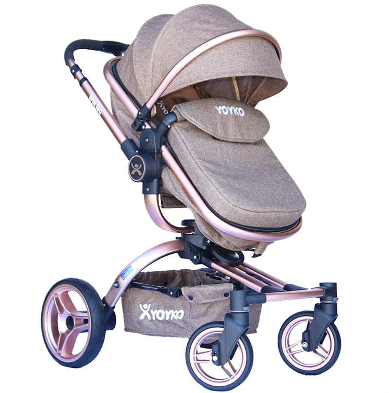 Yoyko 360 Derece Dönebilen Bebek Arabası 3 in 1 Kahve Rose Kasa
