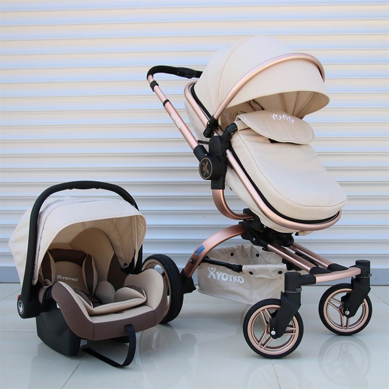 Yoyko 360 Derece Dönebilen Bebek Arabası 3 in 1 Bej Rose Kasa