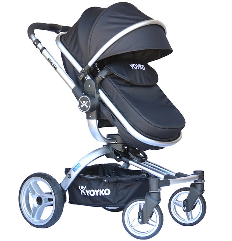 Yoyko 360 Derece Dönebilen Bebek Arabası 3 in 1 Siyah Silver Kasa
