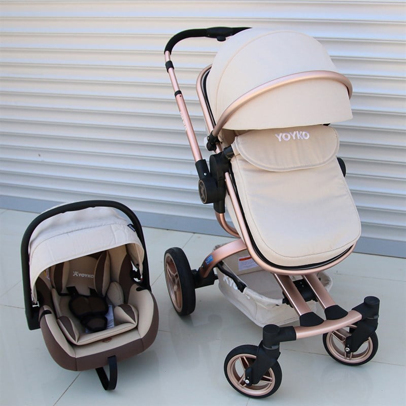 Yoyko 360 Derece Dönebilen Bebek Arabası 3 in 1 Bej Rose Kasa