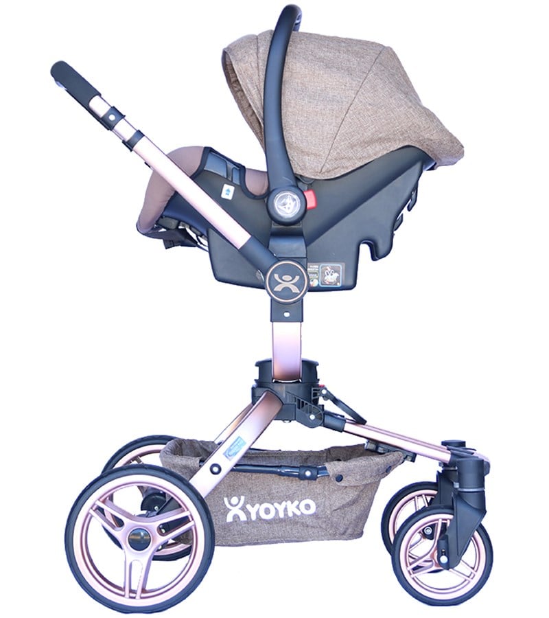 Yoyko 360 Derece Dönebilen Bebek Arabası 3 in 1 Kahve Rose Kasa