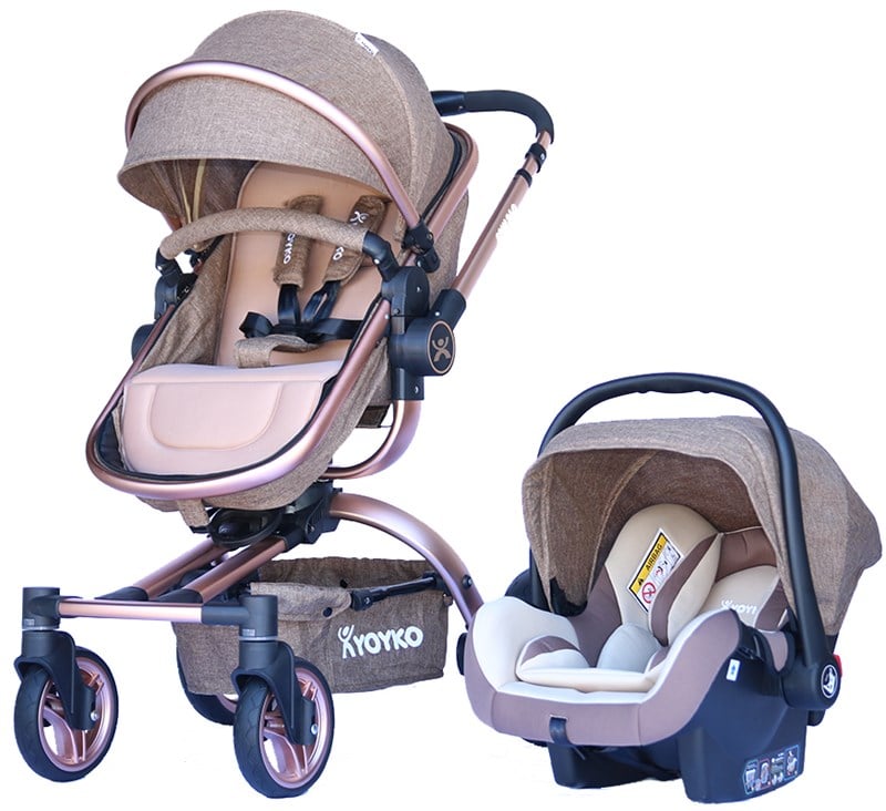 Yoyko 360 Derece Dönebilen Bebek Arabası 3 in 1 Kahve Rose Kasa