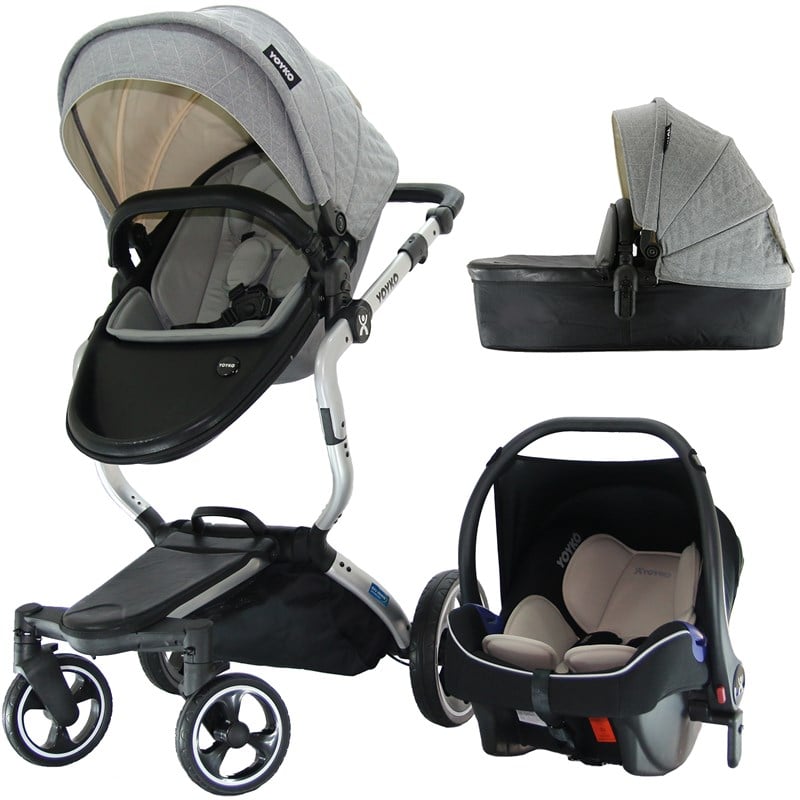 Yoyko Innovation Bebek Arabası 3 in 1 Gri Silver Kapitoneli