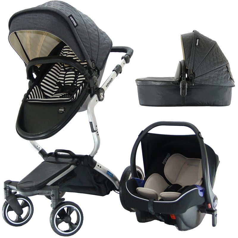 Yoyko Innovation Bebek Arabası 3 in 1 Siyah Silver Kapitoneli