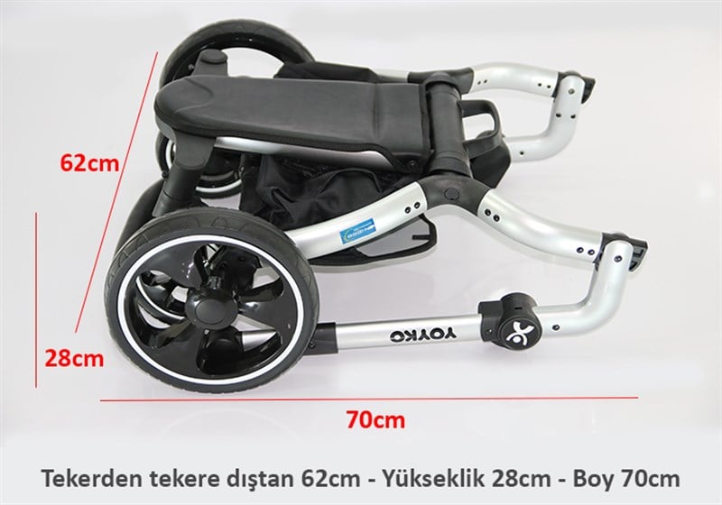 Yoyko Innovation Bebek Arabası 3 in 1 Siyah Silver Kapitoneli
